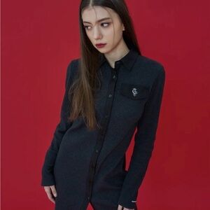 Ribbed button shirt dress